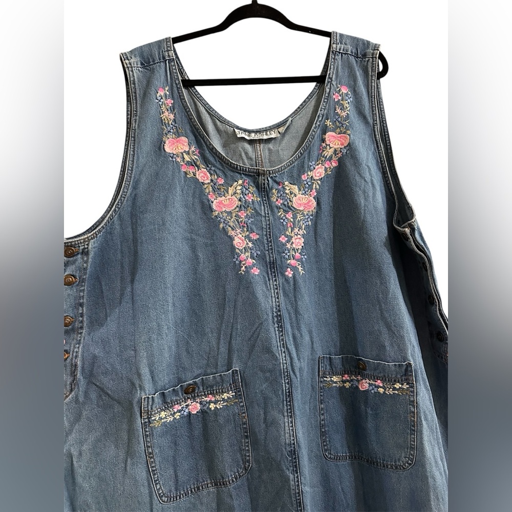 Embroidered Denim Sleeveless Dress - Blue - Picture 3 of 7